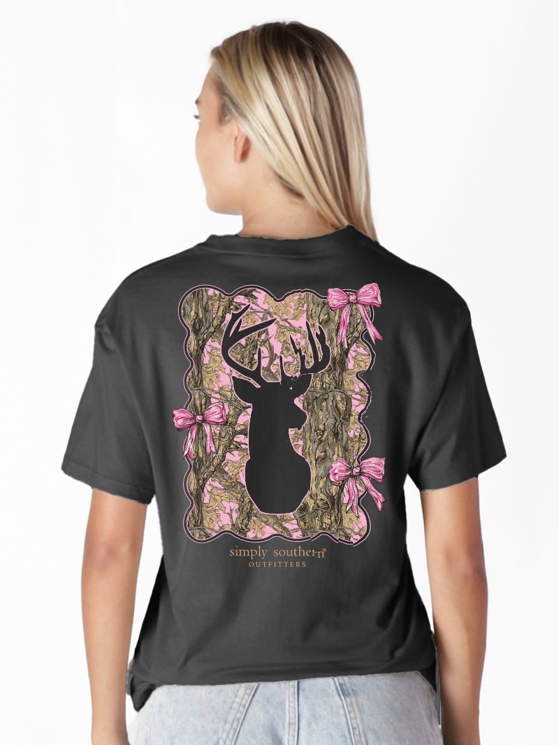 Simply Southern Camo Bow Deer Black T-Shirt