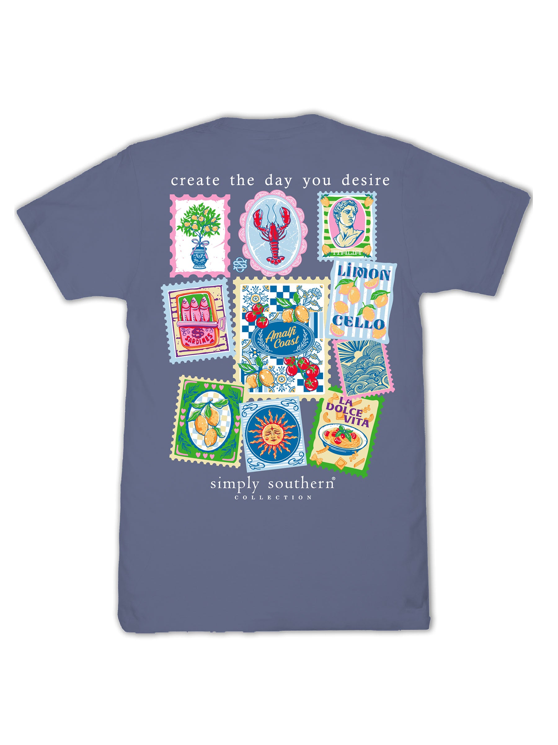 Simply Southern Desire Stamp Collage Denim T-Shirt - SimplyCuteTees