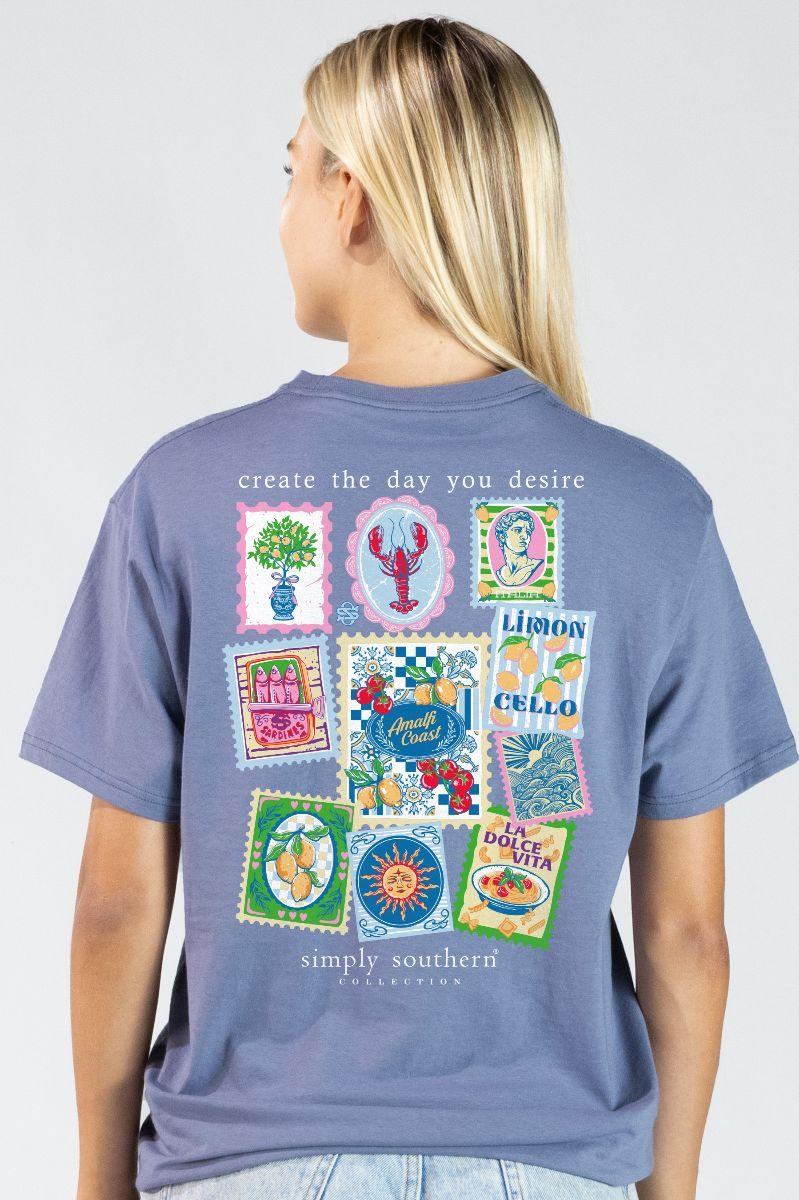 Simply Southern Desire Stamp Collage Denim T-Shirt - SimplyCuteTees