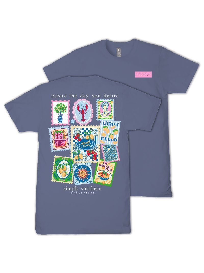 Simply Southern Desire Stamp Collage Denim T-Shirt - SimplyCuteTees