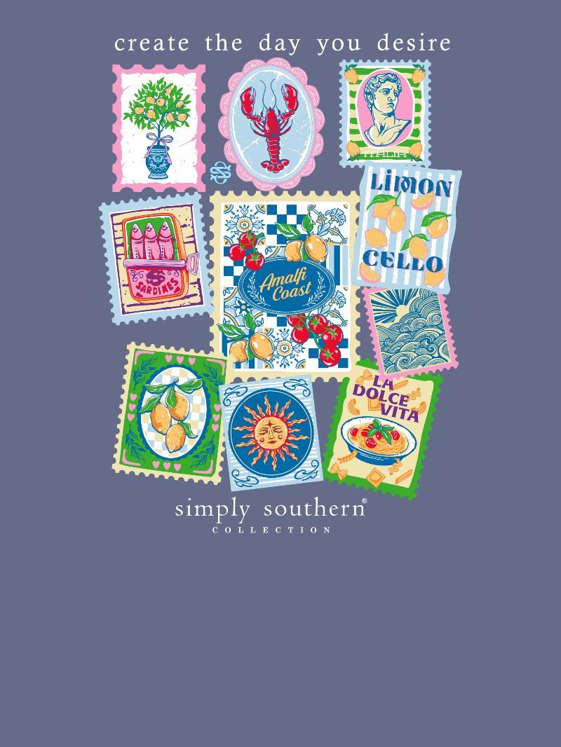Simply Southern Desire Stamp Collage Denim T-Shirt - SimplyCuteTees