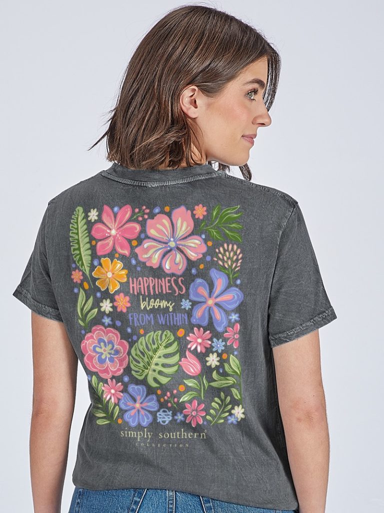 Simply Southern Happiness Blooms Washed Coal T-Shirt