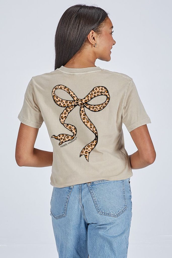 Simply Southern Leopard Bow Washed Cream T-Shirt