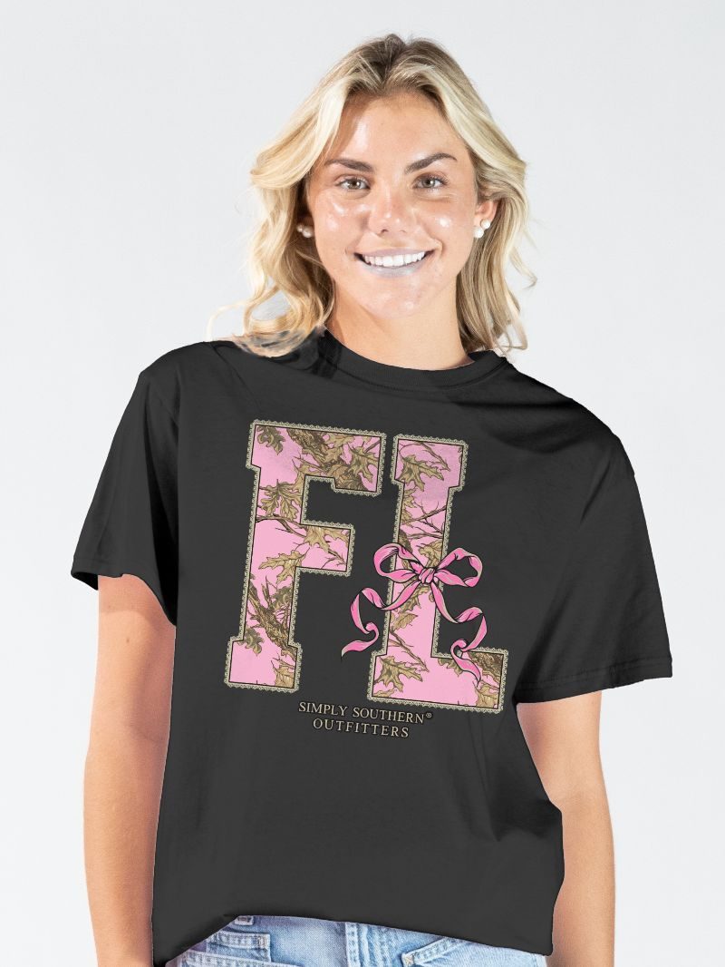 Simply Southern Florida Camo Bow Black T-Shirt