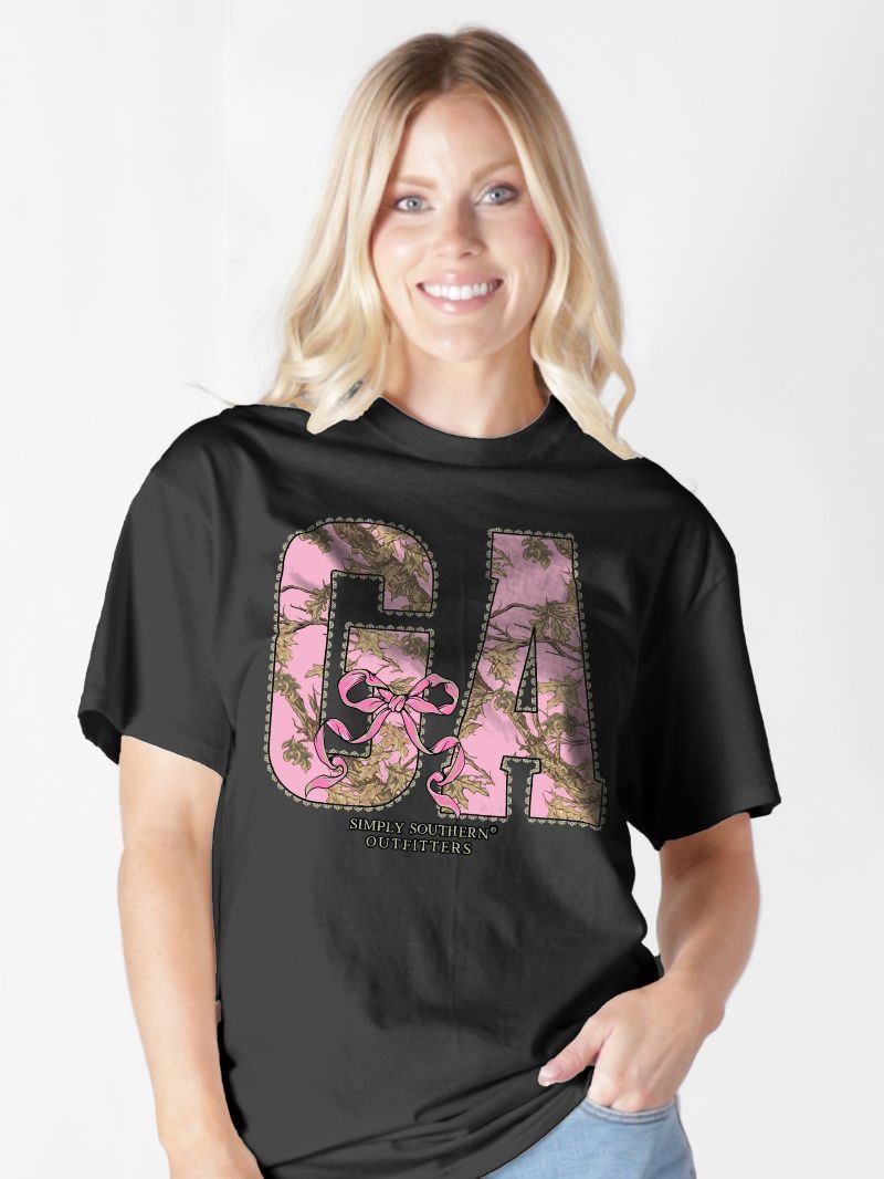 Simply Southern Georgia Camo Bow Black T-Shirt