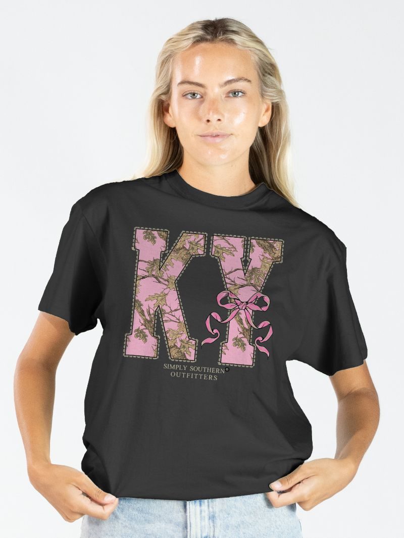 Simply Southern Kentucky Camo Bow Black T-Shirt