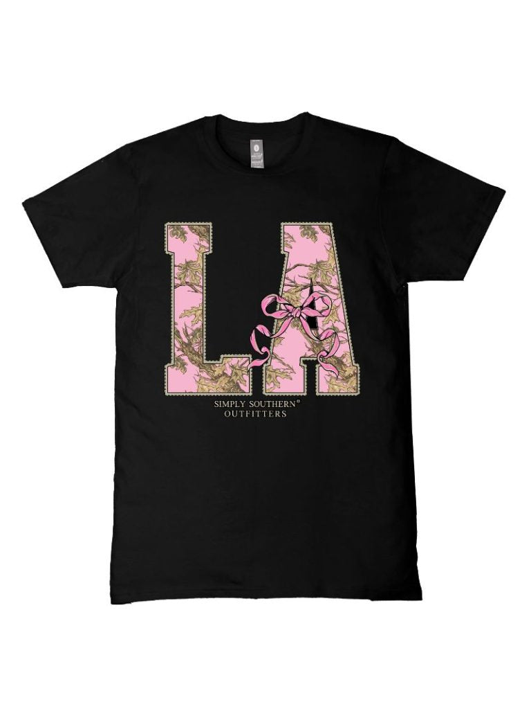 Simply Southern Louisiana Camo Bow Black T-Shirt