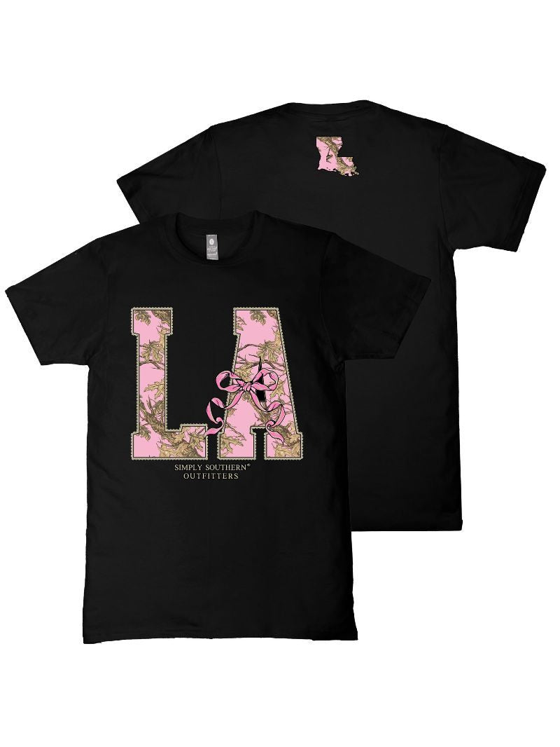 Simply Southern Louisiana Camo Bow Black T-Shirt