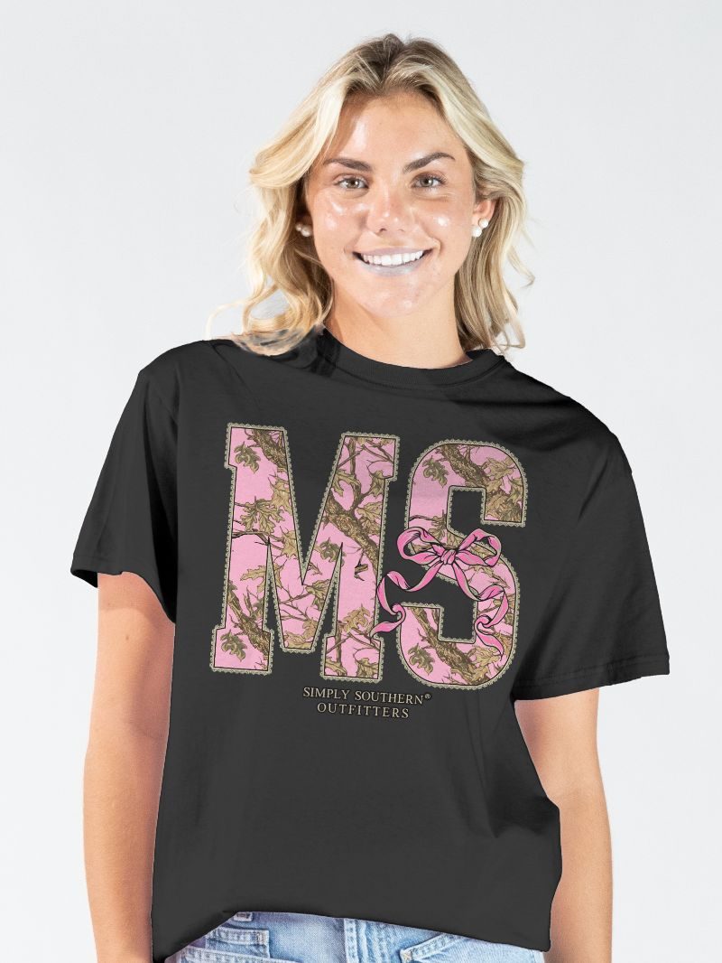 Simply Southern Mississippi Camo Bow Black T-Shirt
