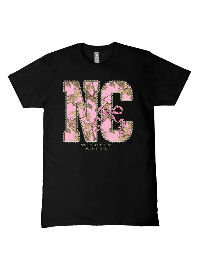 Simply Southern North Carolina Camo Bow Black T-Shirt
