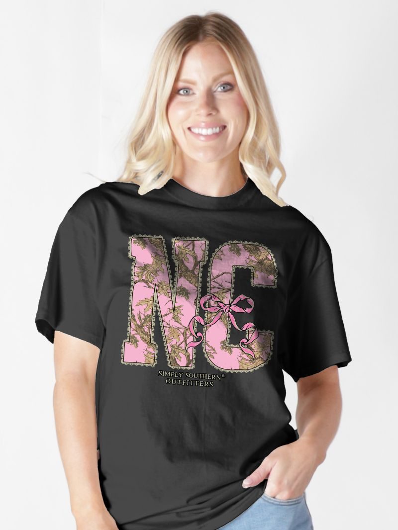 Simply Southern North Carolina Camo Bow Black T-Shirt