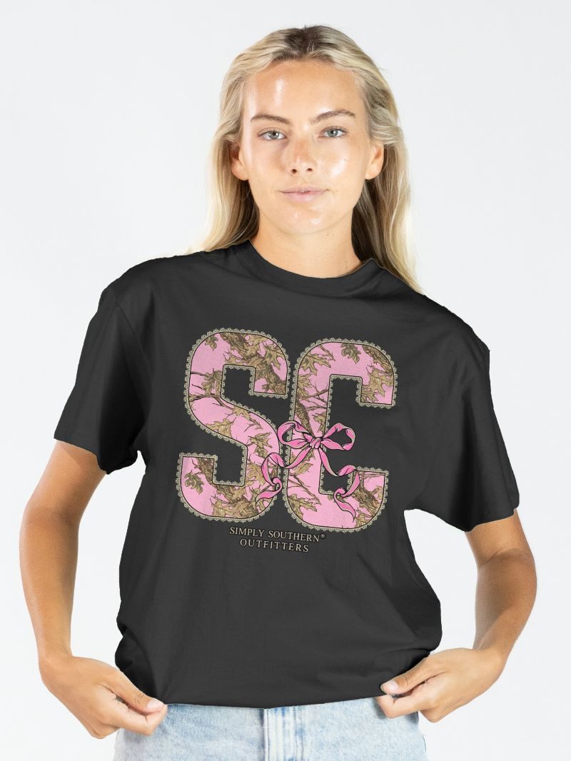 Simply Southern South Carolina Camo Bow Black T-Shirt