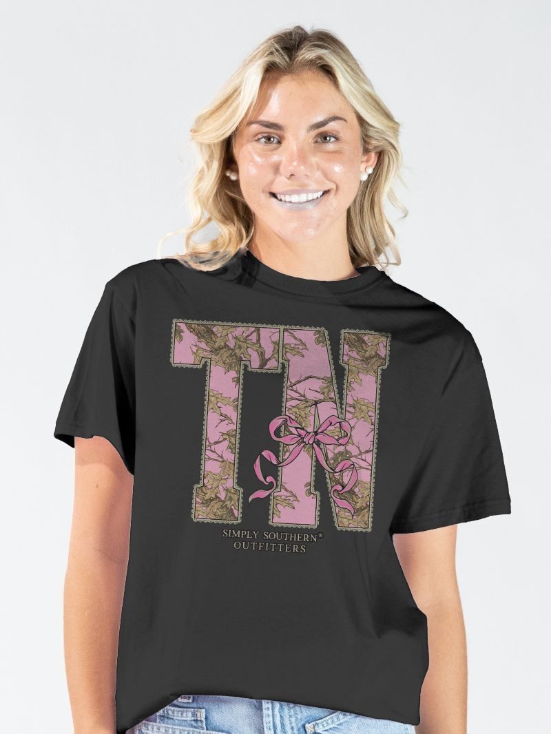 Simply Southern Tennessee Camo Bow Black T-Shirt