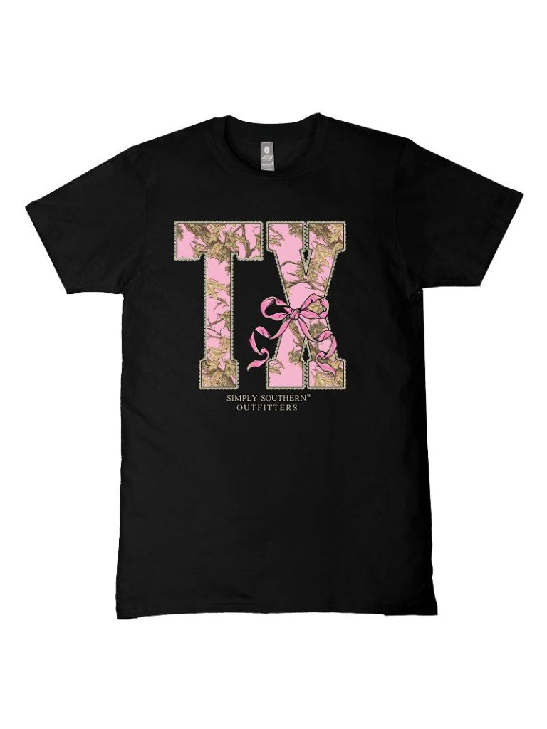 Simply Southern Texas Camo Bow Black T-Shirt