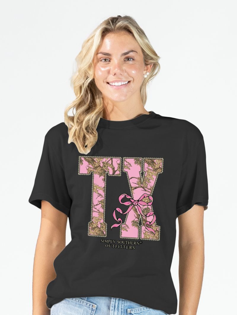 Simply Southern Texas Camo Bow Black T-Shirt