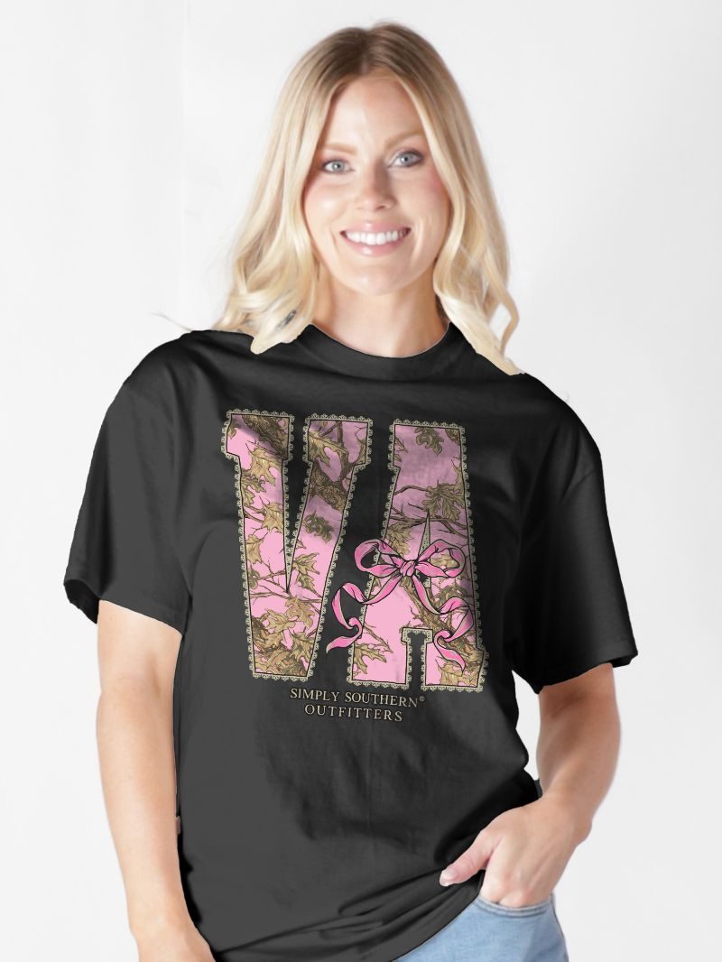 Simply Southern Virginia Camo Bow Black T-Shirt