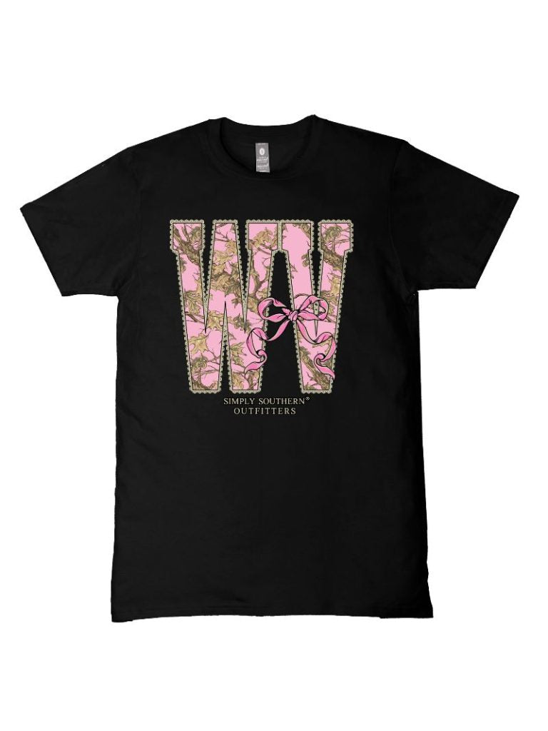 Simply Southern West Virginia Camo Bow Black T-Shirt
