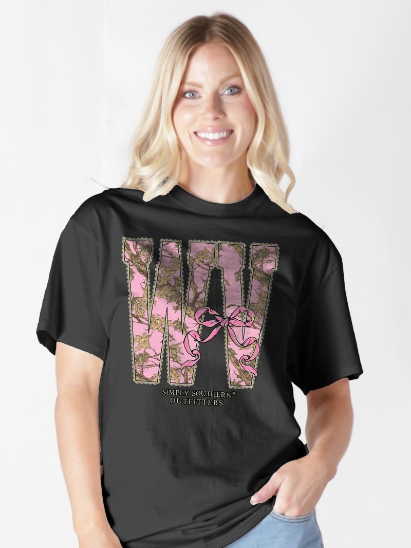 Simply Southern West Virginia Camo Bow Black T-Shirt