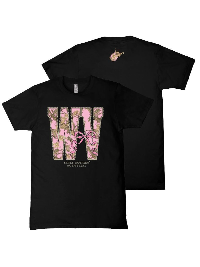 Simply Southern West Virginia Camo Bow Black T-Shirt