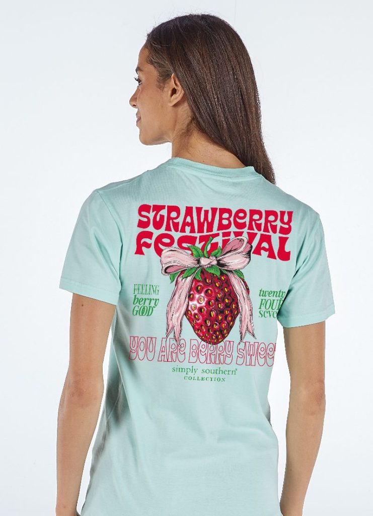 Simply Southern Strawberry Bow Mint T-Shirt