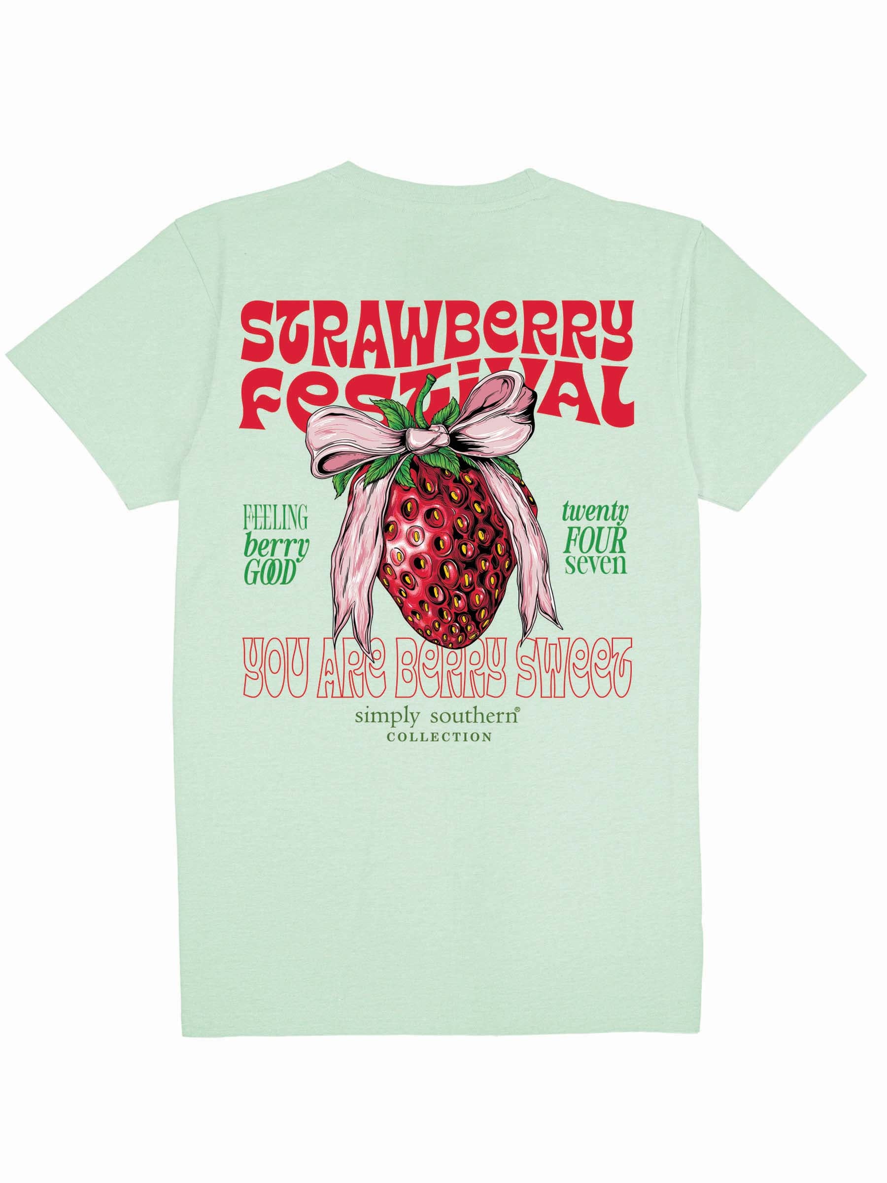 Simply Southern Strawberry Bow Mint T-Shirt