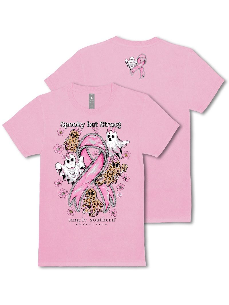 Simply Southern Spooky Strong Cancer Washed Pink T-Shirt