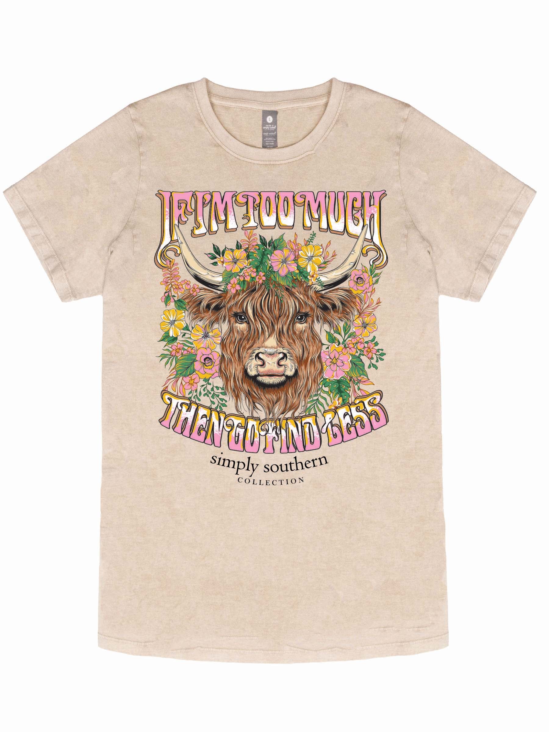 Simply Southern Too Much Cow Washed Cream T-Shirt