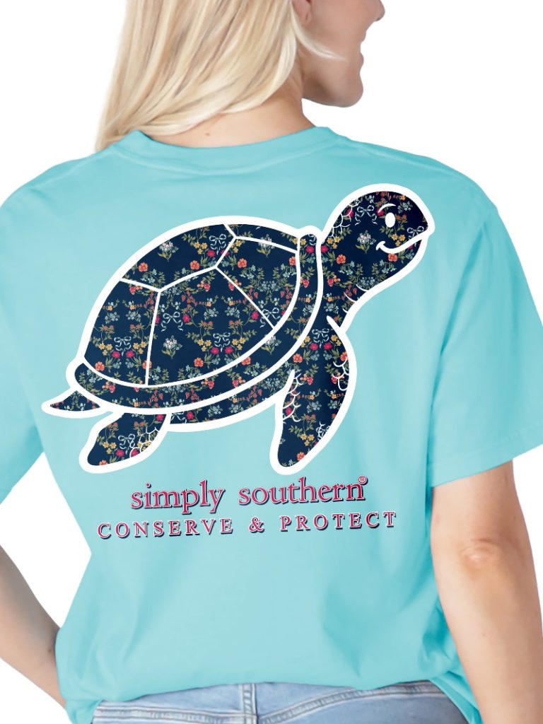 Simply Southern Turtle Tracker Floral Pattern T-Shirt