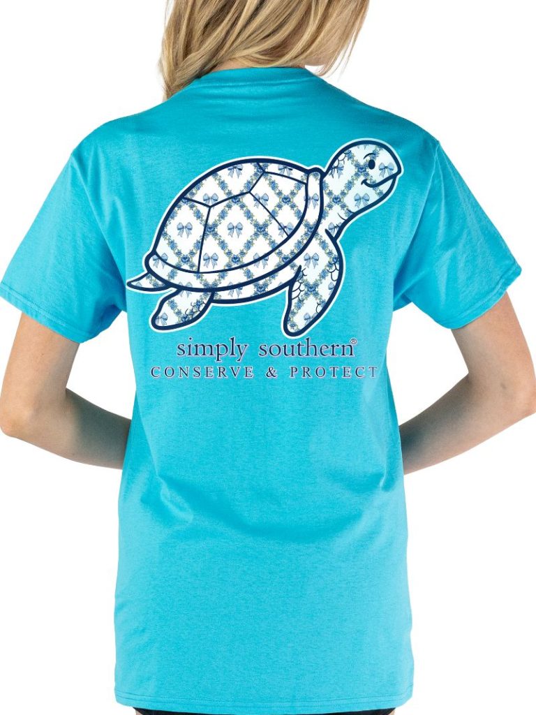 Simply Southern Turtle Tracker Garden Bow Lagoon T-Shirt