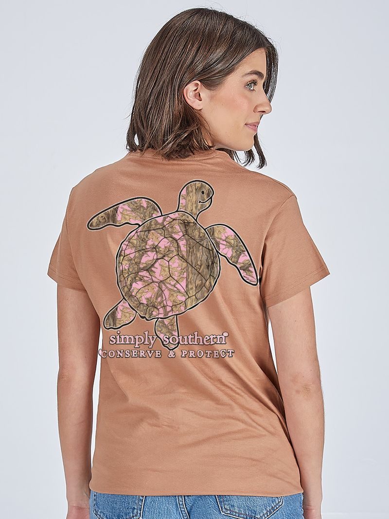 Simply Southern Turtle Tracker Pink Camo Chestnut T-Shirt