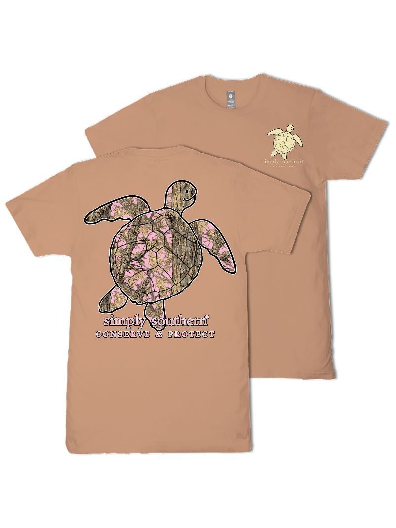 Simply Southern Turtle Tracker Pink Camo Chestnut T-Shirt