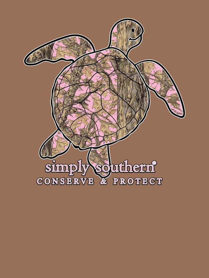 Simply Southern Turtle Tracker Pink Camo Chestnut T-Shirt