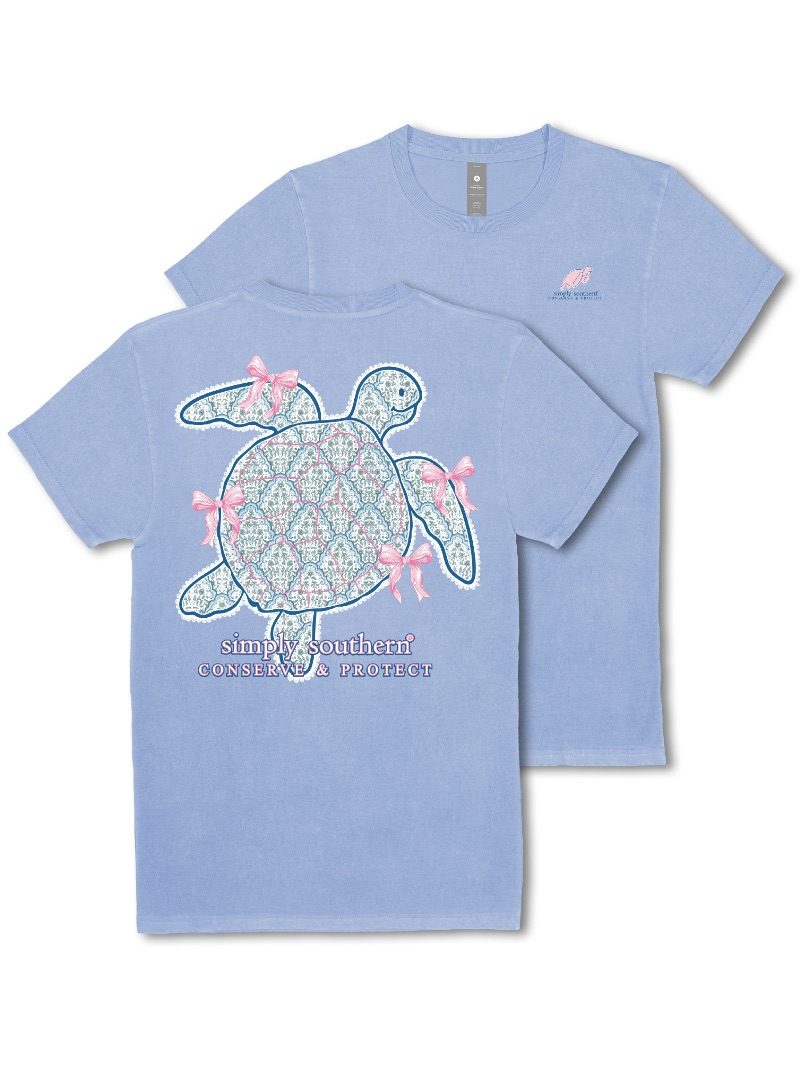 Simply Southern Turtle Tracker Damasked Washed Sea T-Shirt