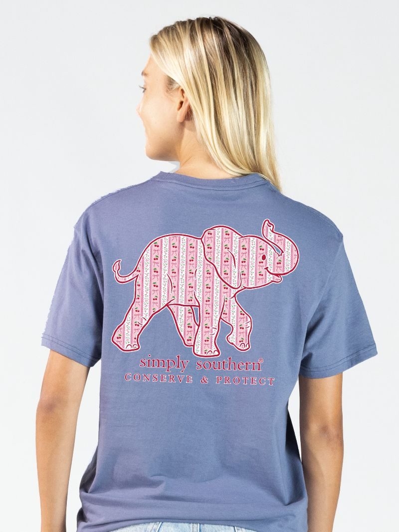 Simply Southern Elephant Tracker Cherry Denim T-Shirt - SimplyCuteTees
