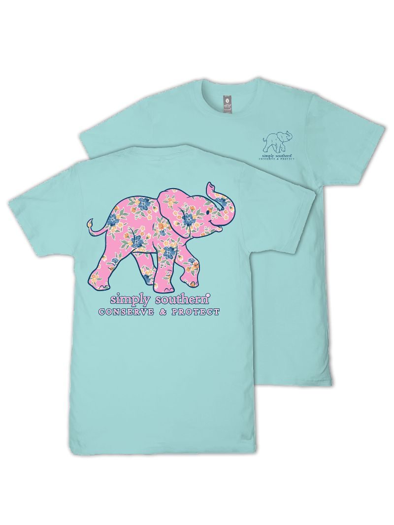 Simply Southern Elephant Tracker Floral Aqua T-Shirt
