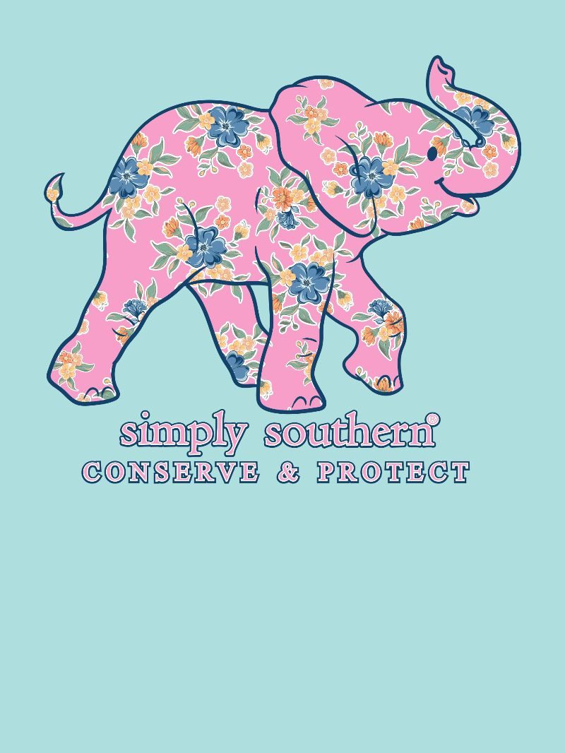 Simply Southern Elephant Tracker Floral Aqua T-Shirt