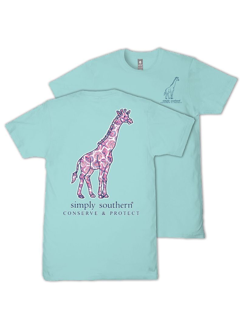 Simply Southern Giraffe Tracker Shell Aqua T-Shirt