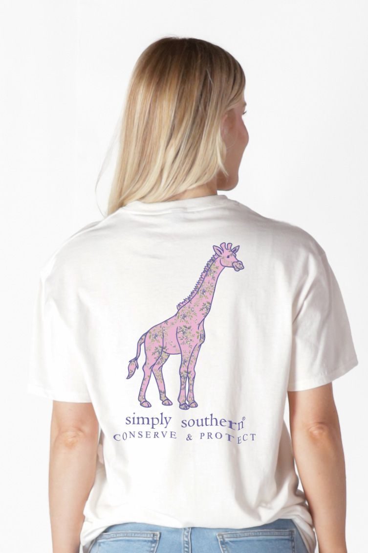 Simply Southern Giraffe Tracker Flower Oyster T-Shirt