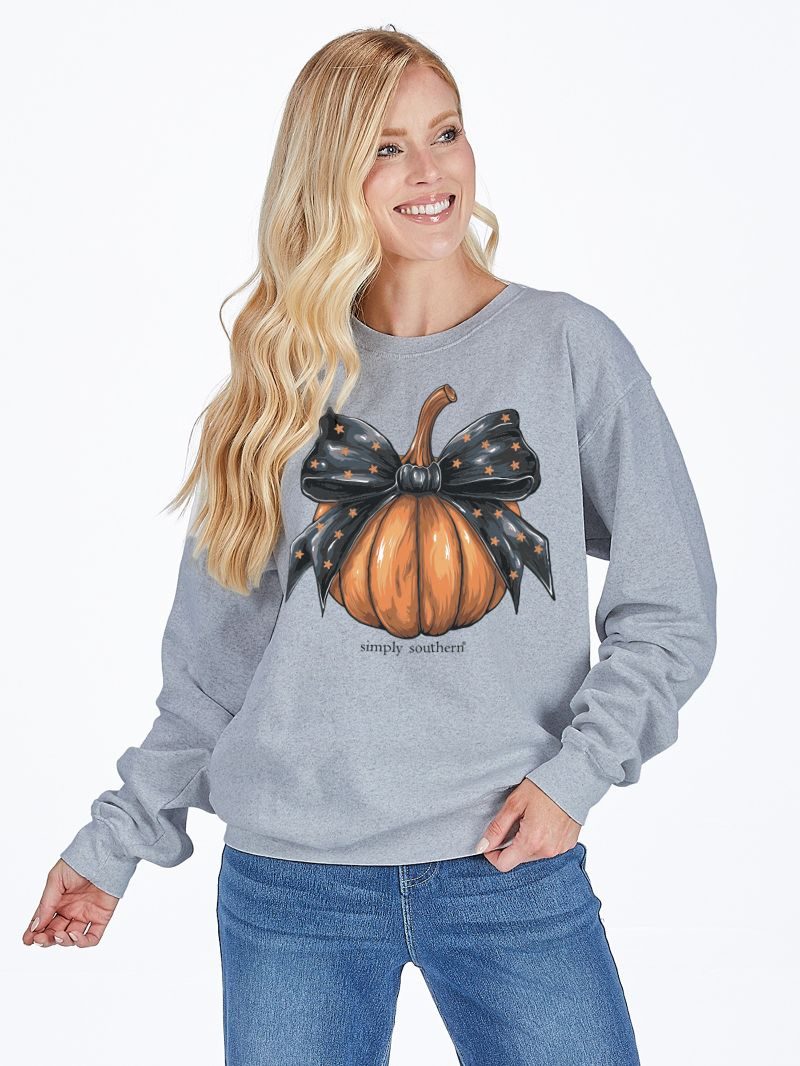 Simply Southern Pumpkin Bow Fall Long Sleeve Crew Sweatshirt