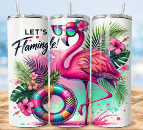 Lets Flamingle Flamingo 20 oz Skinny Tumbler Cup With Straw