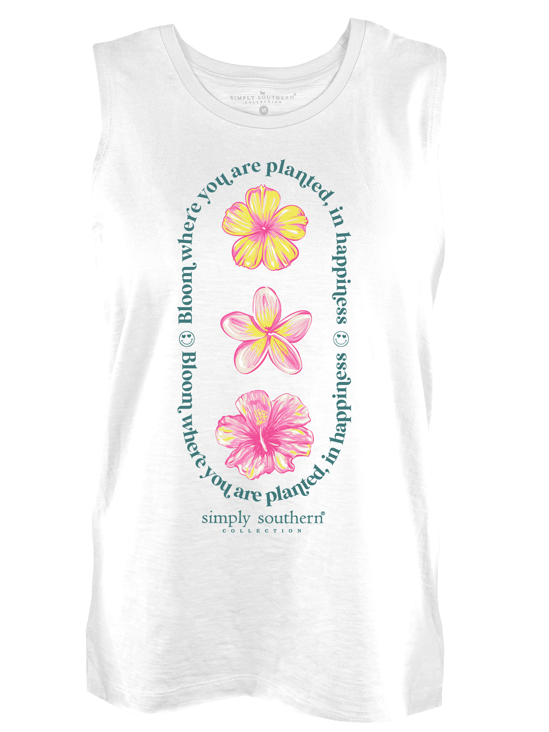 Simply Southern Bloom Flowers White Tank Top
