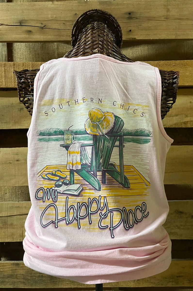 Southern Chics Beach Chair Happy Place Comfort Colors Tank Top