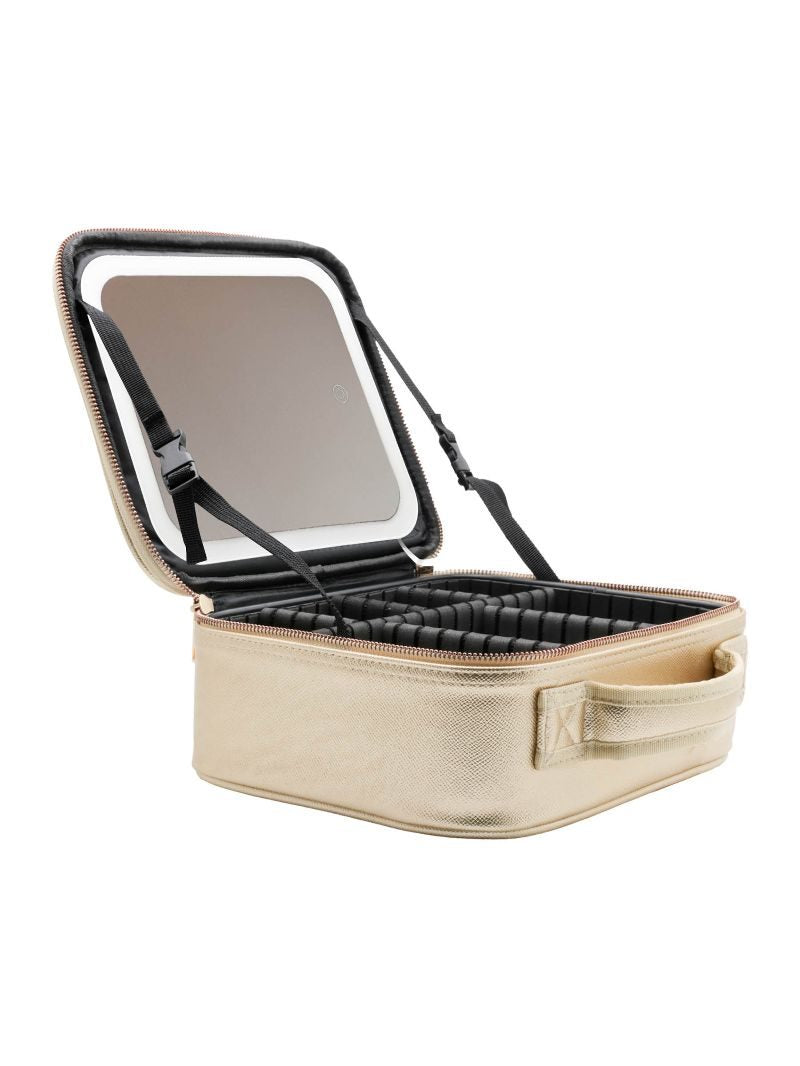 golden shimmer travel weekender makeup organizer bag Simply Southern Leather Makeup Travel Case Bag With LED Mirror Light