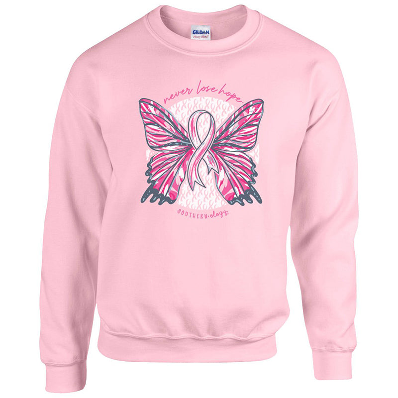 Southernology Butterfly Ribbon Breast Cancer Crewneck Sweatshirt