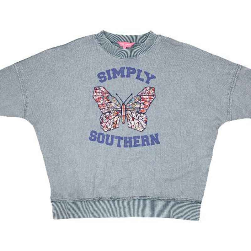 Simply Southern Distressed Butterfly Pullover Jersey Sweatshirt