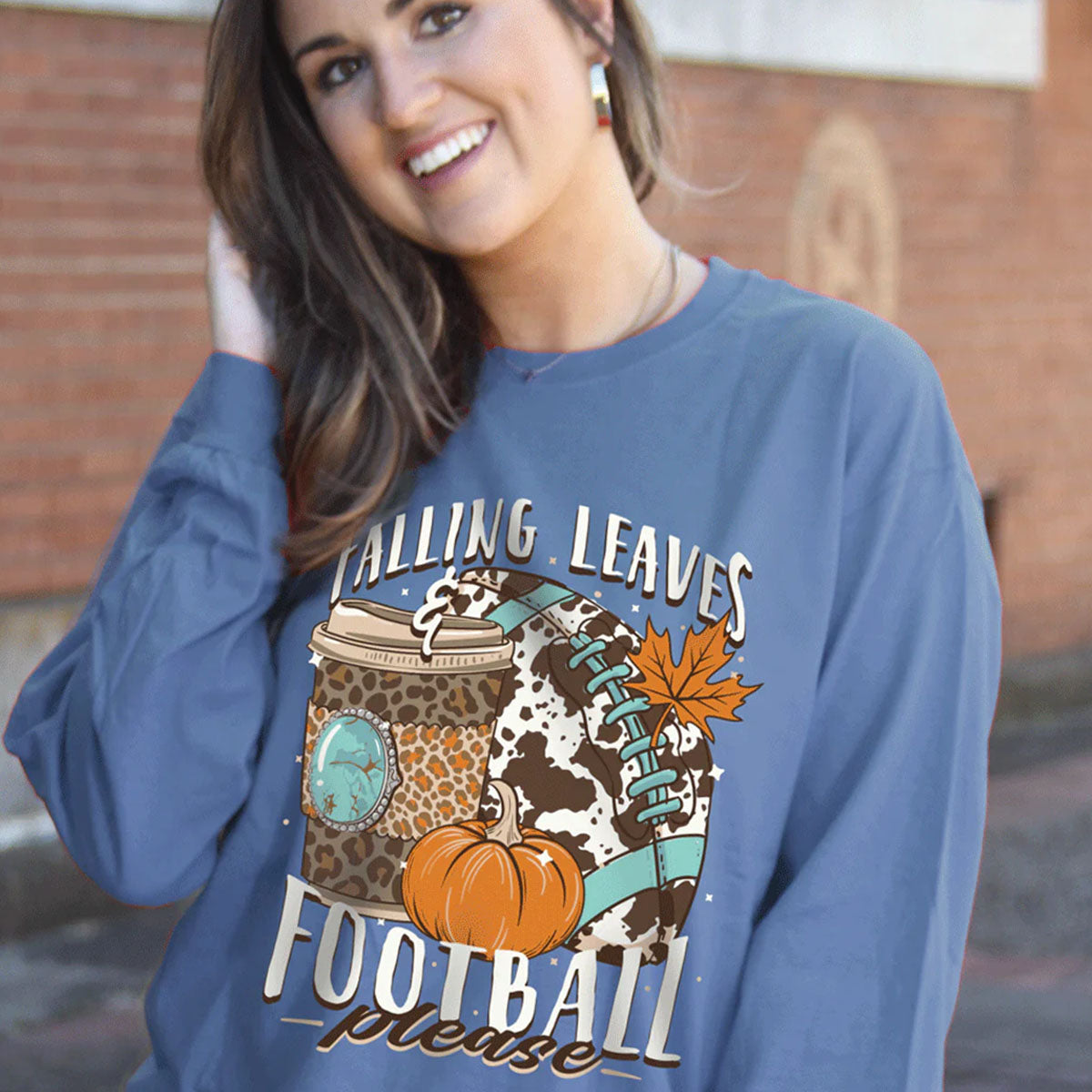 Girlie Girl Originals Leaves & Football Fall Long Sleeve T-Shirt