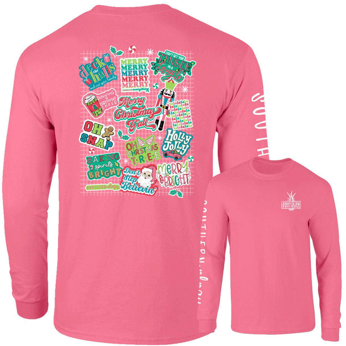 Southernology Merry Christmas Y'all Decals Comfort Colors Long Sleeve T-Shirt