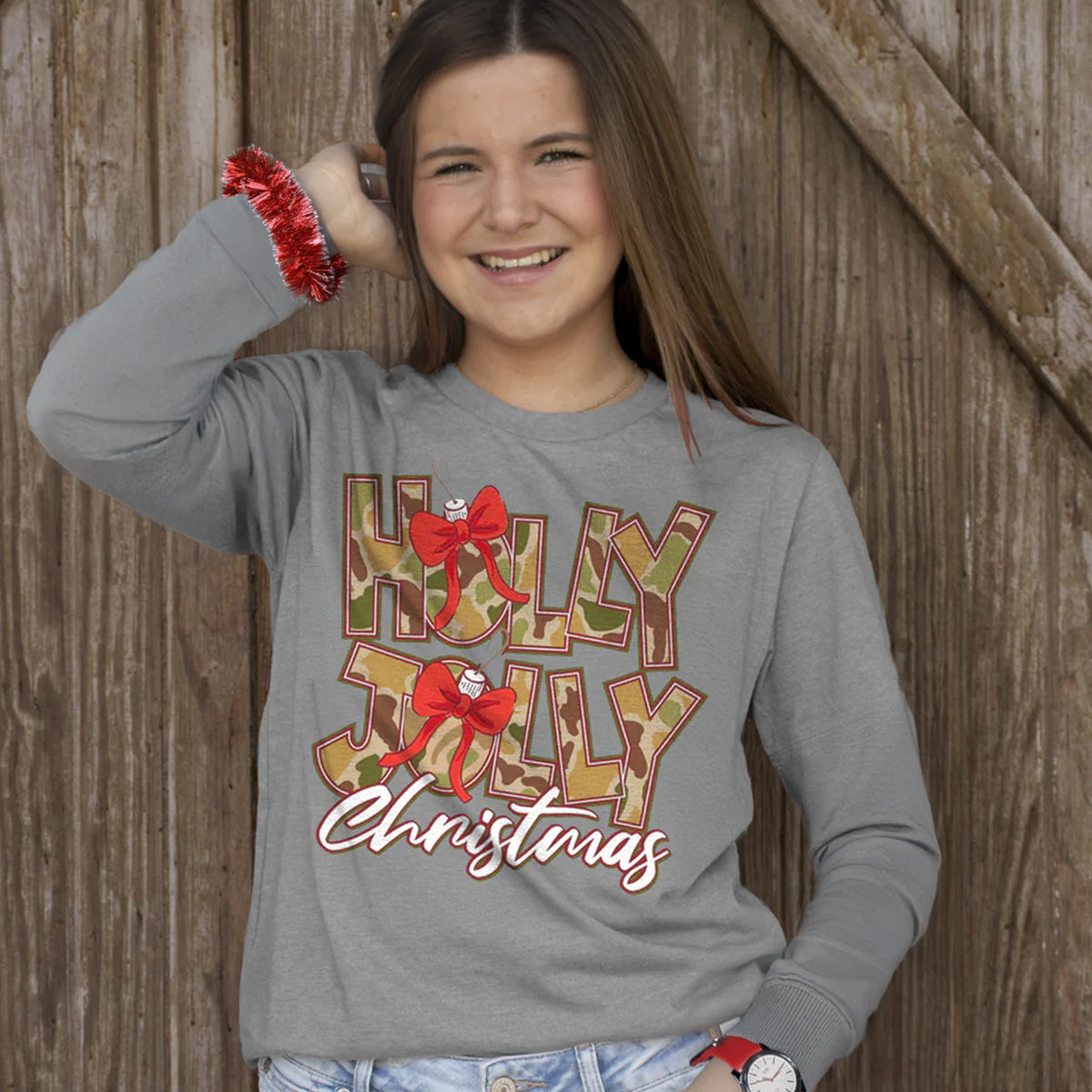 Girlie Girl Originals Holly Jolly Camo Holiday Long Sleeve T-Shirt