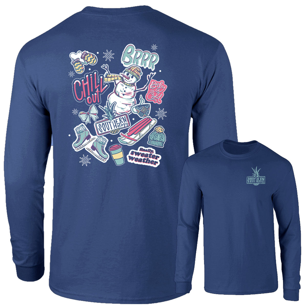Southernology Winter Decals Holiday Comfort Colors Long Sleeve T-Shirt