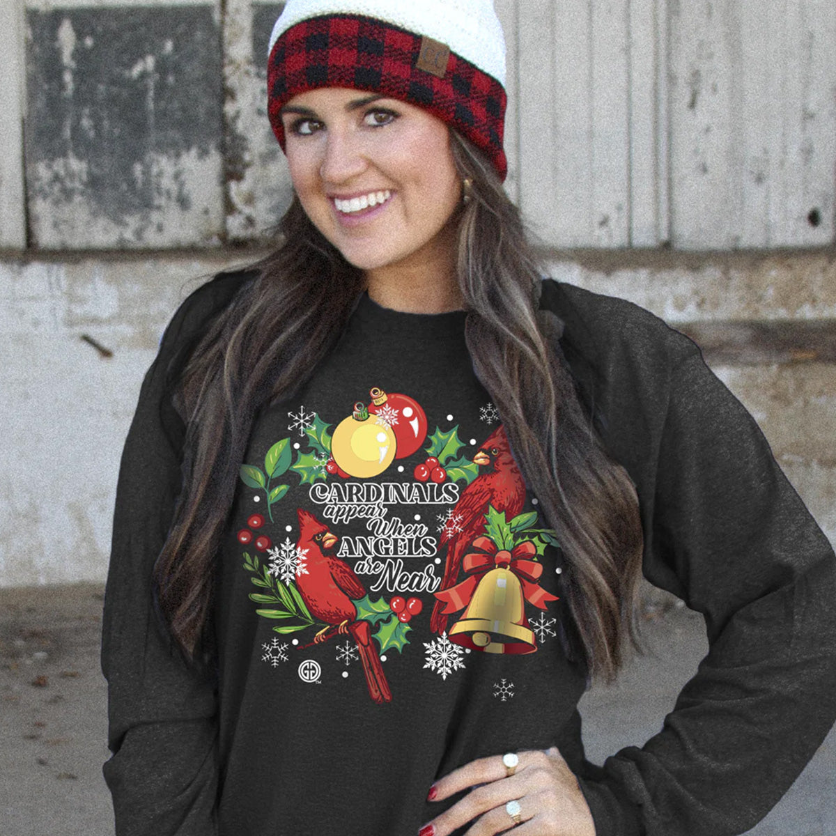 Girlie Girl Originals Christmas Cardinal Holiday Long Sleeve T-Shirt